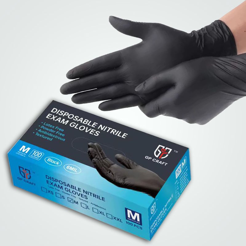 Image of GP63-6mil Disposable Black Nitrile Gloves (1 Case, 1000 Gloves)