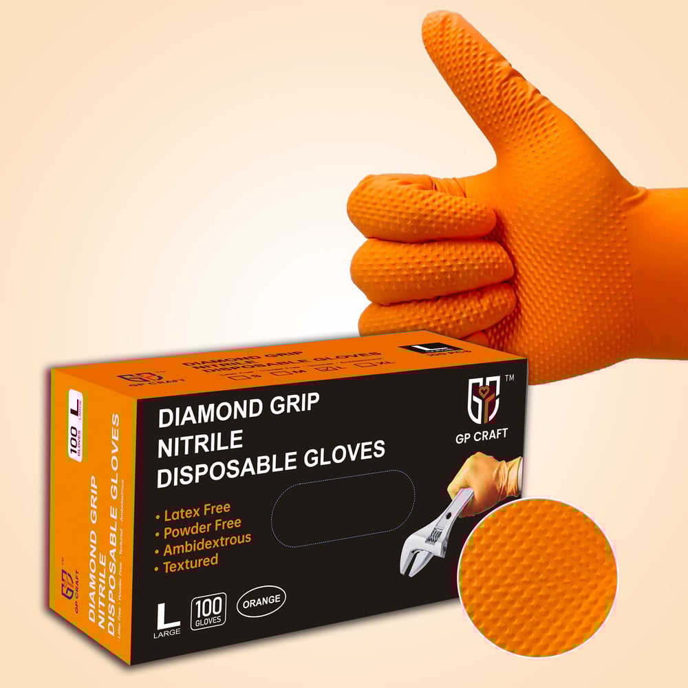 Image of GP68-8mil Diamond Grip Orange Nitrile Gloves (1 Case, 1000 Gloves)