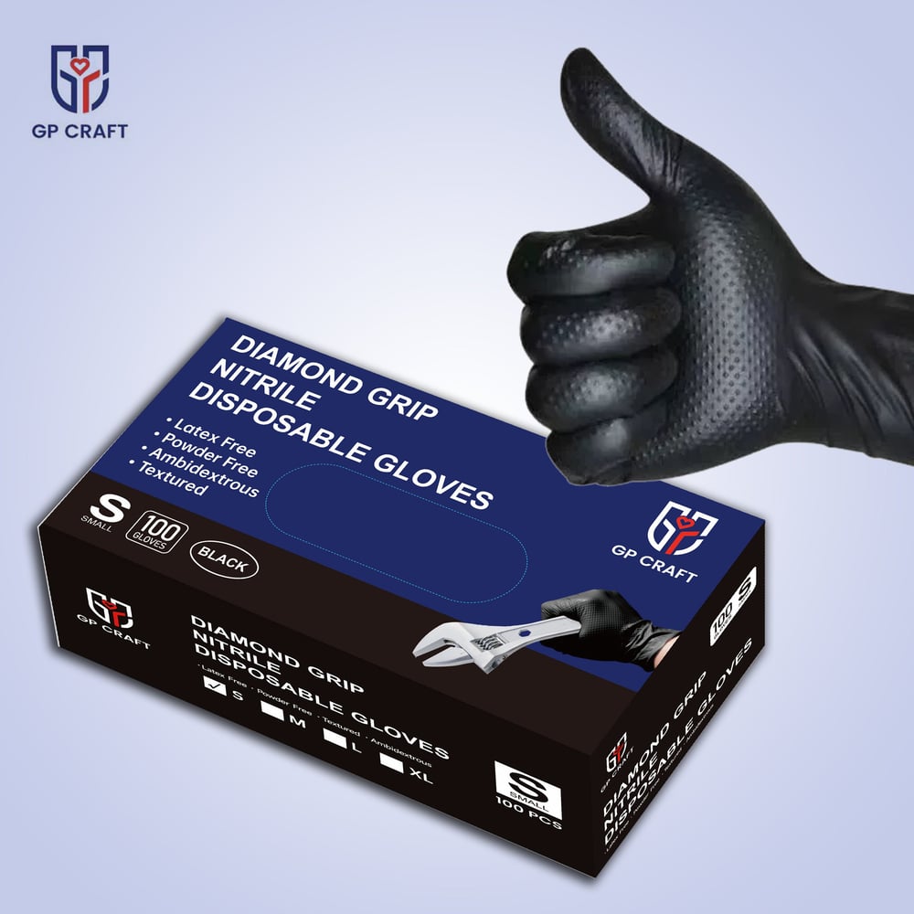 Image of GP66-8mil Diamond Grip Black Nitrile Gloves (1 Case, 1000 Gloves)