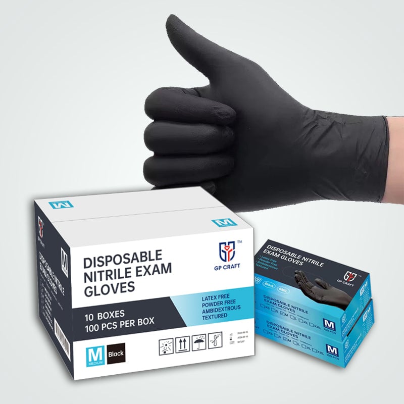 Image of GP63-6mil Disposable Black Nitrile Gloves (1 Case, 1000 Gloves)