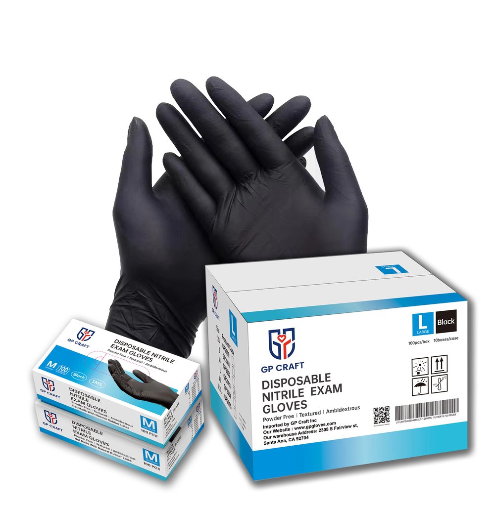 Image of GP50-5mil Disposable Black Nitrile Gloves (1 Case, 1000 Gloves)