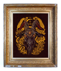 Image 1 of Black Goat in antique gold frame
