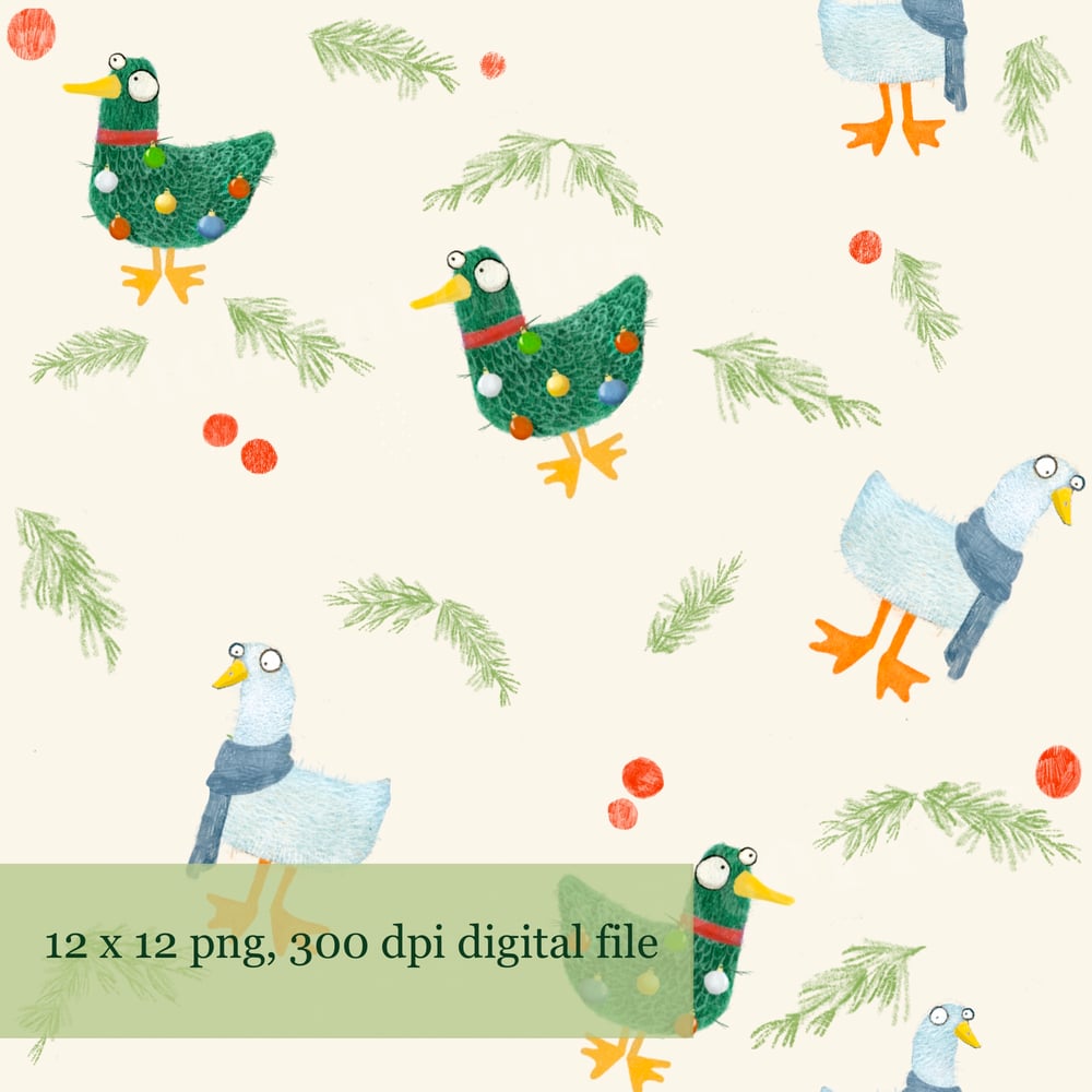 Image of Christmas Goose and Duck Repeating Pattern