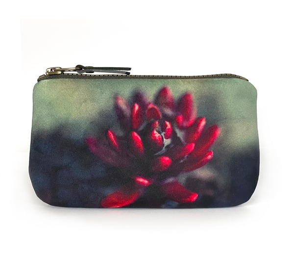 Image of Red flower, printed velvet zipper bag