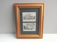 Image 2 of Antique Kent Miniature Engraving Print Duo in Vintage Frame, Rochester Castle and Canterbury Gate