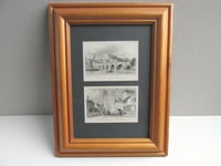Image 1 of Antique Kent Miniature Engraving Print Duo in Vintage Frame, Rochester Castle and Canterbury Gate