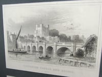 Image 8 of Antique Kent Miniature Engraving Print Duo in Vintage Frame, Rochester Castle and Canterbury Gate