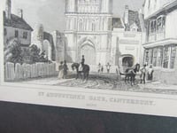 Image 9 of Antique Kent Miniature Engraving Print Duo in Vintage Frame, Rochester Castle and Canterbury Gate