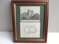 Image 1 of Antique Carisbrooke Castle Engraving Print Duo in Vintage Frame, Isle of Wight Scenery