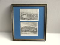 Image 1 of Antique Ramsgate Harbour and Dover Castle Small Engraving Print Duo in a Frame, Coastal Kent Scenery