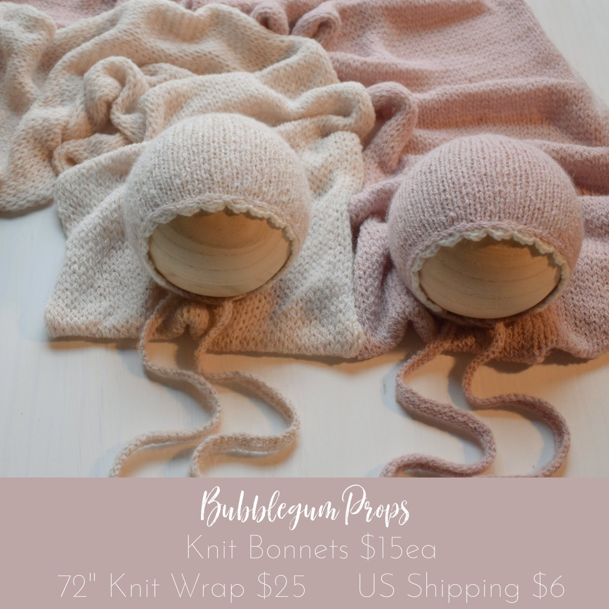 Image of Newborn Bonnets with Scalloped Trim & Knit Ties