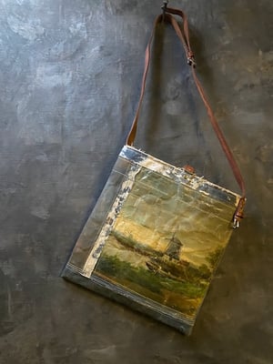 Image of one of a kind painting bag - dutch shepard in dutch landscape