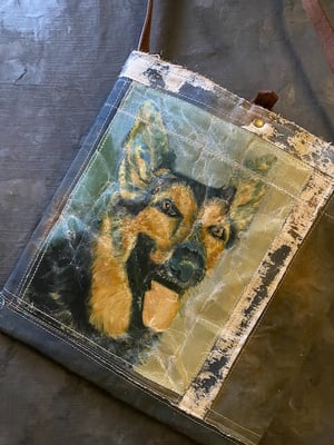 Image of one of a kind painting bag - dutch shepard in dutch landscape