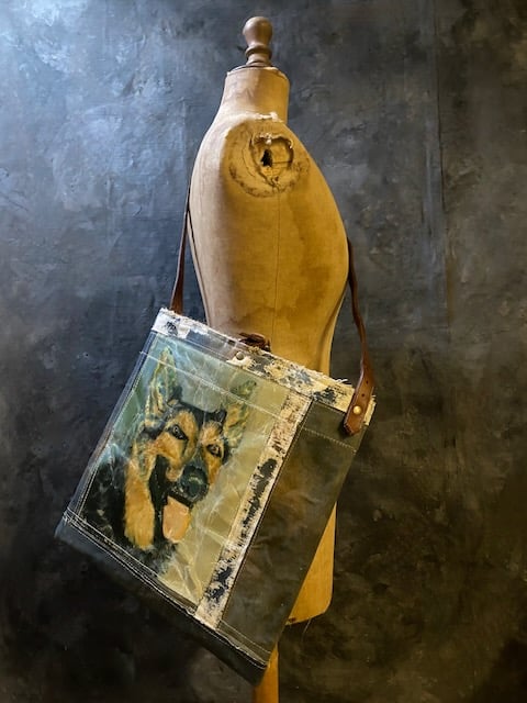 Image of one of a kind painting bag - dutch shepard in dutch landscape