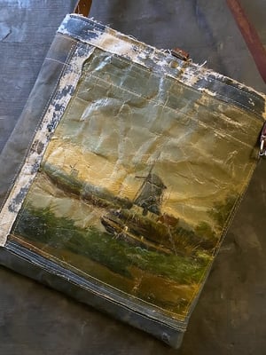Image of one of a kind painting bag - dutch shepard in dutch landscape