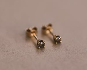 Image of 9ct gold, dark grey diamond, stud earrings