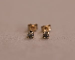 Image of 9ct gold, dark grey diamond, stud earrings
