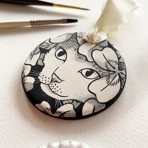 Image of Sneak Attack, hand-painted ceramic bisque ornament