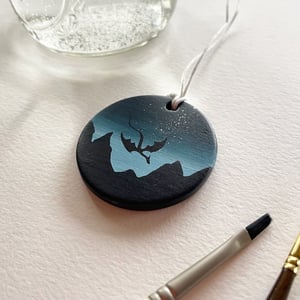 Image of Twilight Test Flight, hand-painted ceramic bisque ornament