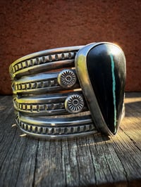 Image 4 of WL&A Handmade Old Style Heavy Ingot Row Black Jack Turquoise Medicine Cuff - Wrist 6.5 