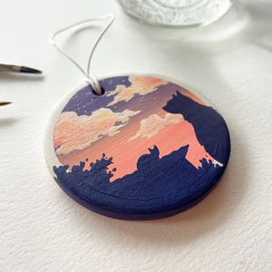 Image of Rooftop Rendezvous, hand-painted ceramic bisque ornament