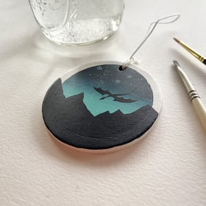 Image of Wings of Night, hand-painted ceramic bisque ornament
