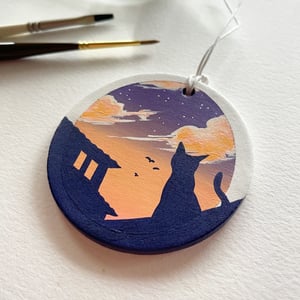 Image of Rooftop Perch, hand-painted ceramic bisque ornament