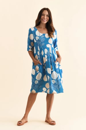 Image of Cleo Linen/ Cotton Dress- Blue Leaf