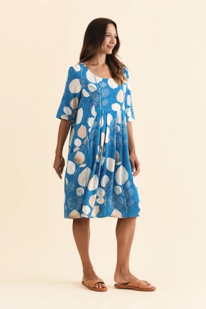 Image of Cleo Linen/ Cotton Dress- Blue Leaf