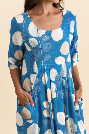 Image of Cleo Linen/ Cotton Dress- Blue Leaf