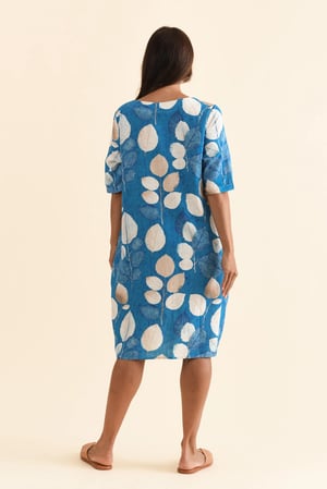 Image of Cleo Linen/ Cotton Dress- Blue Leaf