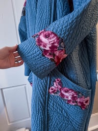 Image 4 of Mid-Length Teal Floral Patchwork Quilt Jacket 