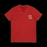 Image 2 of THE WEATHER IS HAPPENING BADGE V-NECK UNISEX T-SHIRT