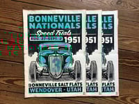 Image 1 of Bonneville Nationals 1951 Linocut Print (black/green edition) FREE SHIPPING