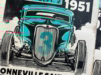 Image 2 of Bonneville Nationals 1951 Linocut Print (black/green edition) FREE SHIPPING