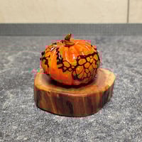 Image 1 of LG. Orange & Black Pumpkin - Flamework glass sculpture