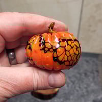 Image 2 of LG. Orange & Black Pumpkin - Flamework glass sculpture