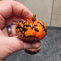 Image 3 of LG. Orange & Black Pumpkin - Flamework glass sculpture