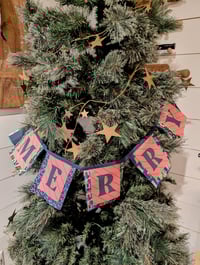 Image 5 of "Merry" Fabric Bunting in Navy, Red and Green