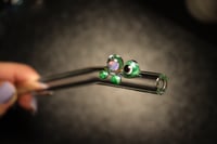 Image 3 of Opal Turtle Glass Straw - Metallic Green with Rainbow Opal
