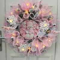 Image 3 of Snownan Wreath, Pink/White Door Wreath, Snowman Christmas Door Wreath   