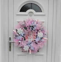 Image 4 of Snownan Wreath, Pink/White Door Wreath, Snowman Christmas Door Wreath   