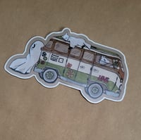Image 1 of Vinyl Sticker--Swoopy Ghost with his Broken Down Hippy Van