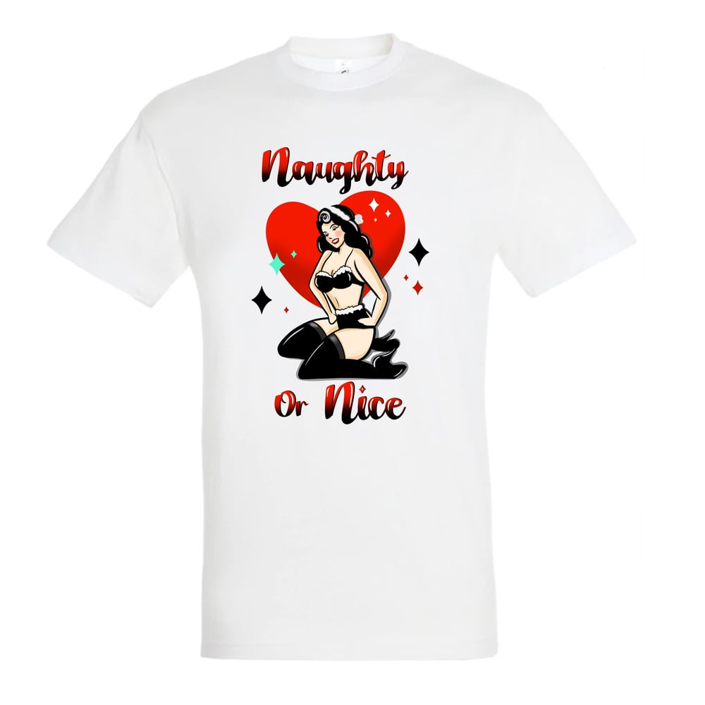 Image of ‘Naughty or nice?’ plain tshirt