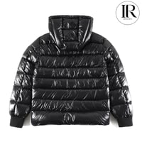 Image 2 of Moncler Black Shiny Down Puffer with Side Stripe Detail