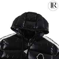 Image 3 of Moncler Black Shiny Down Puffer with Side Stripe Detail