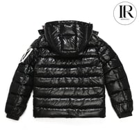Image 3 of Moncler Black Glossy Hooded Puffer Jacket with Large Arm Patch