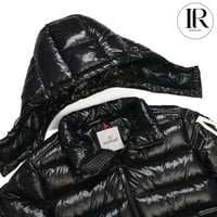 Image 4 of Moncler Black Glossy Hooded Puffer Jacket with Large Arm Patch