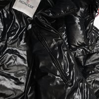 Image 9 of Moncler Black Glossy Hooded Puffer Jacket with Large Arm Patch
