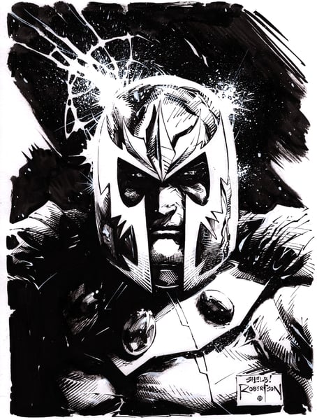 Image of MAGNETO ORIGINAL ART BY SHELBY ROBERTSON 9" x 12"
